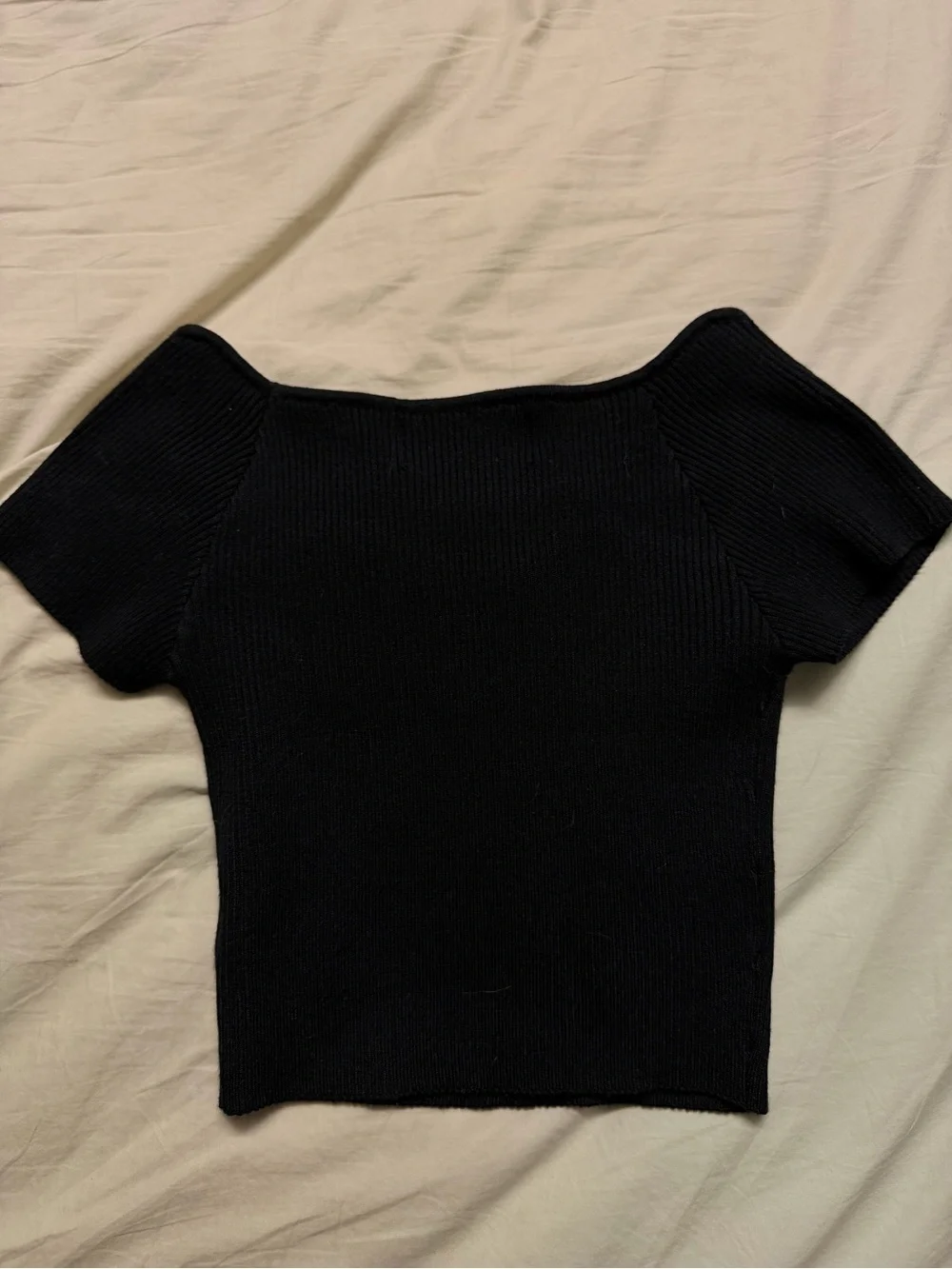 Black Ribbed Square-Neck Top